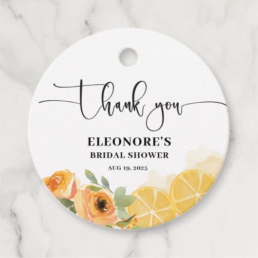 Bruiloft met citroenen en bloemen bedankjes labels (Voorkant)