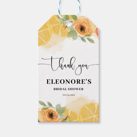 Bruiloft met citroenen en bloemen cadeaulabel (Voorkant)