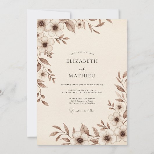 Bruiloft Met Delicate Botanische Elementen Kaart (Voorkant)