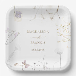 bruiloft met delicate wilde bloemen papieren bordje