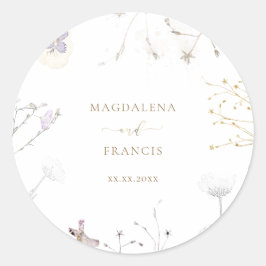 bruiloft met delicate wilde bloemen ronde sticker
