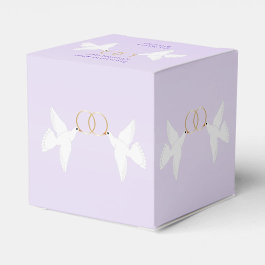 Bruiloft met duiven ontwerp in lila kleur bedankdoosjes (Achterkant)