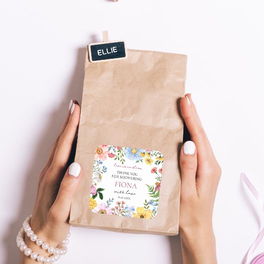 Bruiloft met een wildboeket - bruidsfeest bedanken vierkante sticker