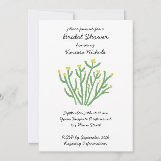 Bruiloft met gele bloem cholla cactus kaart (Voorkant)