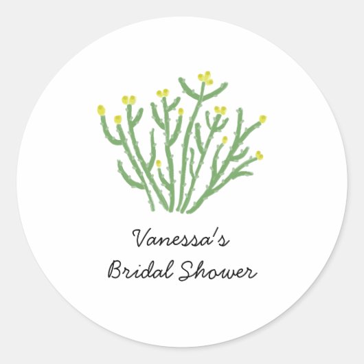 Bruiloft met gele bloem cholla cactus ronde sticker (Voorkant)