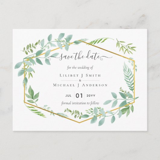 Bruiloft met groen blad van botanische tuin briefkaart (Voorkant)