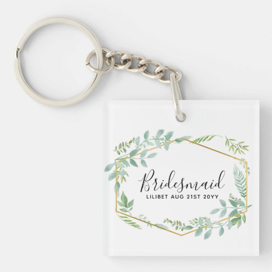Bruiloft met groen blad van botanische tuin sleutelhanger (voorkant)