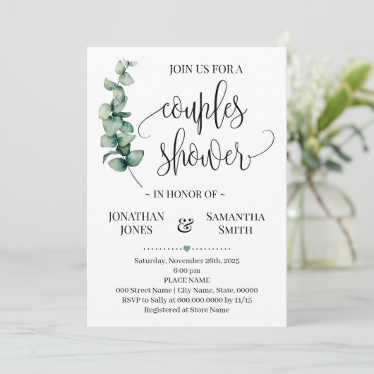 Bruiloft met groene decoratie voor koppels, minima kaart (Staand voorkant)