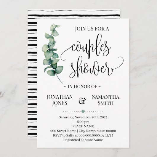 Bruiloft met groene decoratie voor koppels, minima kaart (Voorkant / Achterkant)