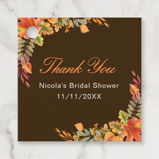 Bruiloft met herfstbladeren in herfstkleuren bedankjes labels (Voorkant)