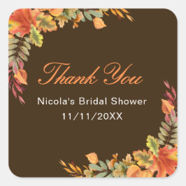 Bruiloft met herfstbladeren in herfstkleuren vierkante sticker