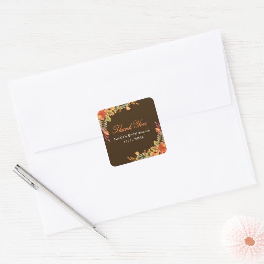 Bruiloft met herfstbladeren in rustieke stijl vierkante sticker (Envelop)