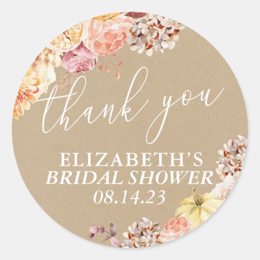 Bruiloft met herfstbloemen ronde sticker (Voorkant)