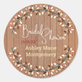 Bruiloft met herfstkrans van rustiek hout op maat  ronde sticker (Voorkant)