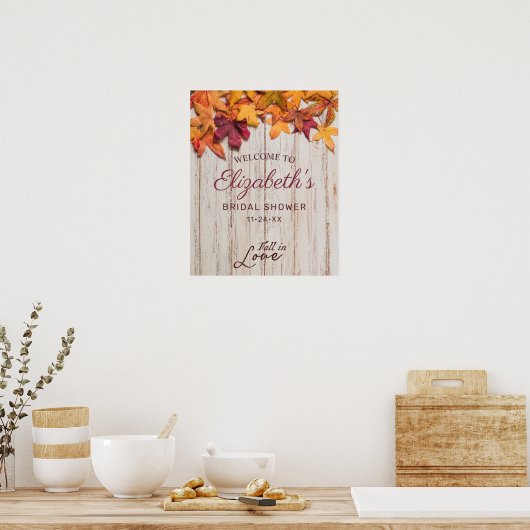 Bruiloft met herfstthema op rustieke houten onderg poster (Keuken)