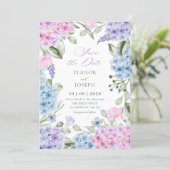 Bruiloft met hortensia en bloemen save the date (Staand voorkant)