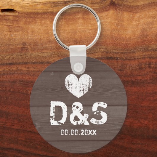 bruiloft met hout bevoordeelt sleutelhanger (Voorkant)
