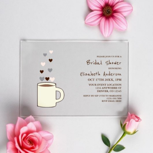 Bruiloft met koffiethema acryl uitnodigingen