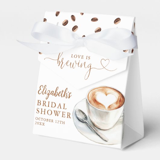 Bruiloft met koffiethema: Love Is Brewing Bedankdoosjes (Voorkant Zijde)
