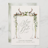 Bruiloft met landelijke takken- en bladerenkroon save the date (Voorkant / Achterkant)