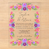 Bruiloft met levendig Mexicaans bloemfeest Acryl Uitnodigingen (Voorkant)