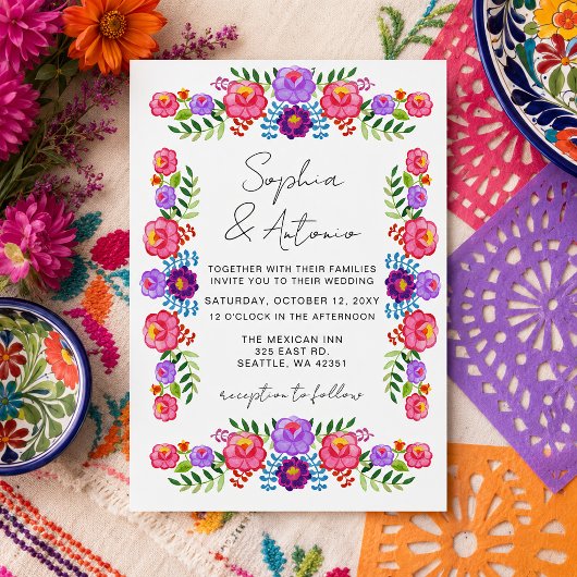 Bruiloft met levendig Mexicaans bloemfeest Kaart