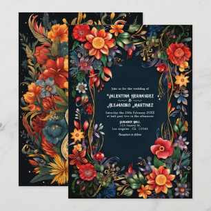 Bruiloft met levendig waterverf bloemendecor kaart
