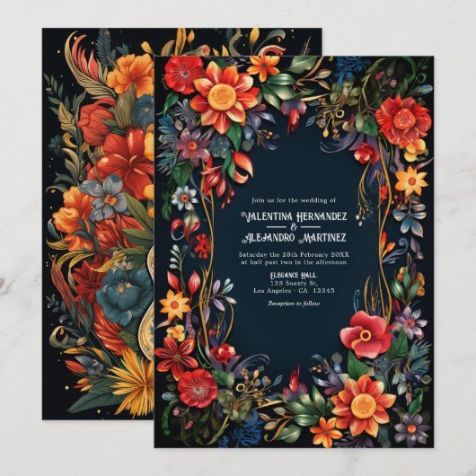 Bruiloft met levendig waterverf bloemendecor kaart (Voorkant / Achterkant)