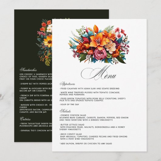 Bruiloft met levendig waterverf bloemenfeest menu (Voorkant / Achterkant)