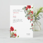 Bruiloft met levendige rode eucalyptusbloemen kaart (Staand voorkant)