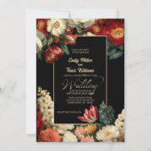 Bruiloft met levendige, sombere bloemen en zwart kaart (Voorkant)