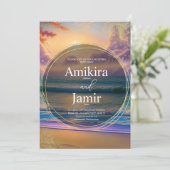 Bruiloft met levendige strandachtergrond glitters kaart (Staand voorkant)