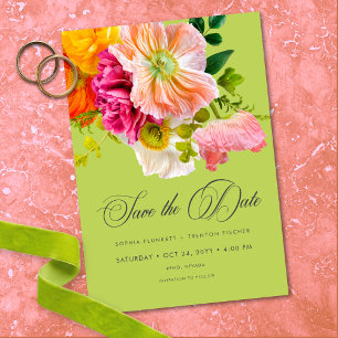 Bruiloft met levendige zomerbloemen limoen oranje  save the date