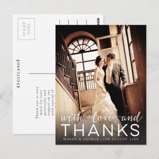 Bruiloft met liefde & Bedankt Foto Briefkaart (Voorkant / Achterkant)