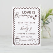 Bruiloft met 'Love is Brewing' koffiethema Save The Date (Staand voorkant)