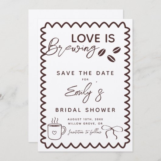 Bruiloft met 'Love is Brewing' koffiethema Save The Date (Voorkant / Achterkant)