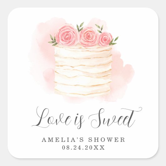 Bruiloft met Love Is Sweet Vierkante Sticker (Voorkant)