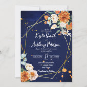 bruiloft met marineblauw oranje witte rozen kaart (Voorkant)