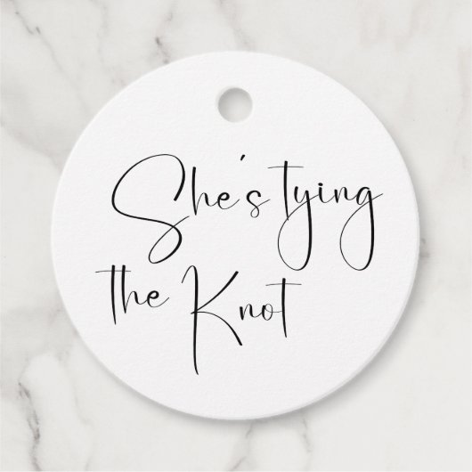 Bruiloft Met Modern Script Zij Knoop De Knoop Bedankjes Labels (Voorkant)