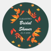 Bruiloft met moderne rustieke herfstbladeren ronde sticker (Voorkant)