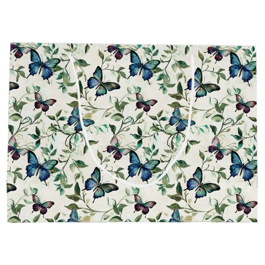 Bruiloft met mooie blauwe vlinders groot cadeauzakje (Achterkant)