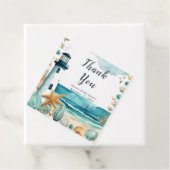 Bruiloft met nautisch thema: vuurtoren bedankjes labels (In situ)
