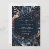 Bruiloft met Navy Bloemen Luxe Romantiek Kaart (Voorkant)