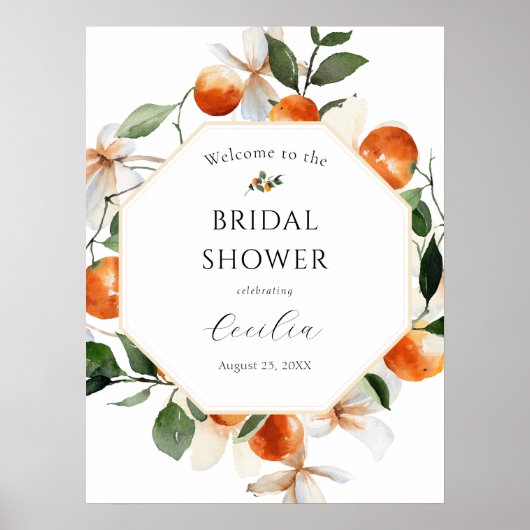 Bruiloft met Oranje Bloesem Welkomstbord Poster (Voorkant)