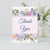 bruiloft met Paarse en blauwe waterverf Bedankkaart (Staand voorkant)