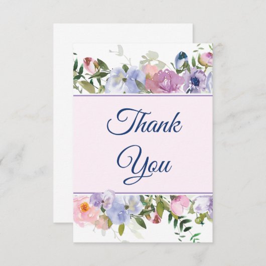 bruiloft met Paarse en blauwe waterverf Bedankkaart (Voorkant / Achterkant)