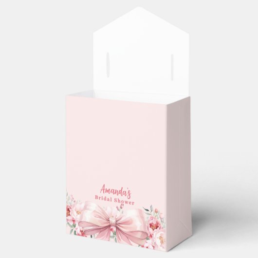 Bruiloft met roze bloemen en strik bedankdoosjes (Geopend)