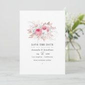 Bruiloft met Roze en Roze Gouden Bloemen en Kant Save The Date (Staand voorkant)