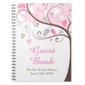 Bruiloft met Roze Vogels Hart Boom Notitieboek (Voorkant)
