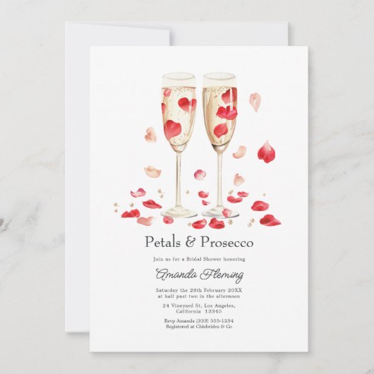 Bruiloft met Rozenblaadjes & Prosecco Champagne Kaart (Voorkant)